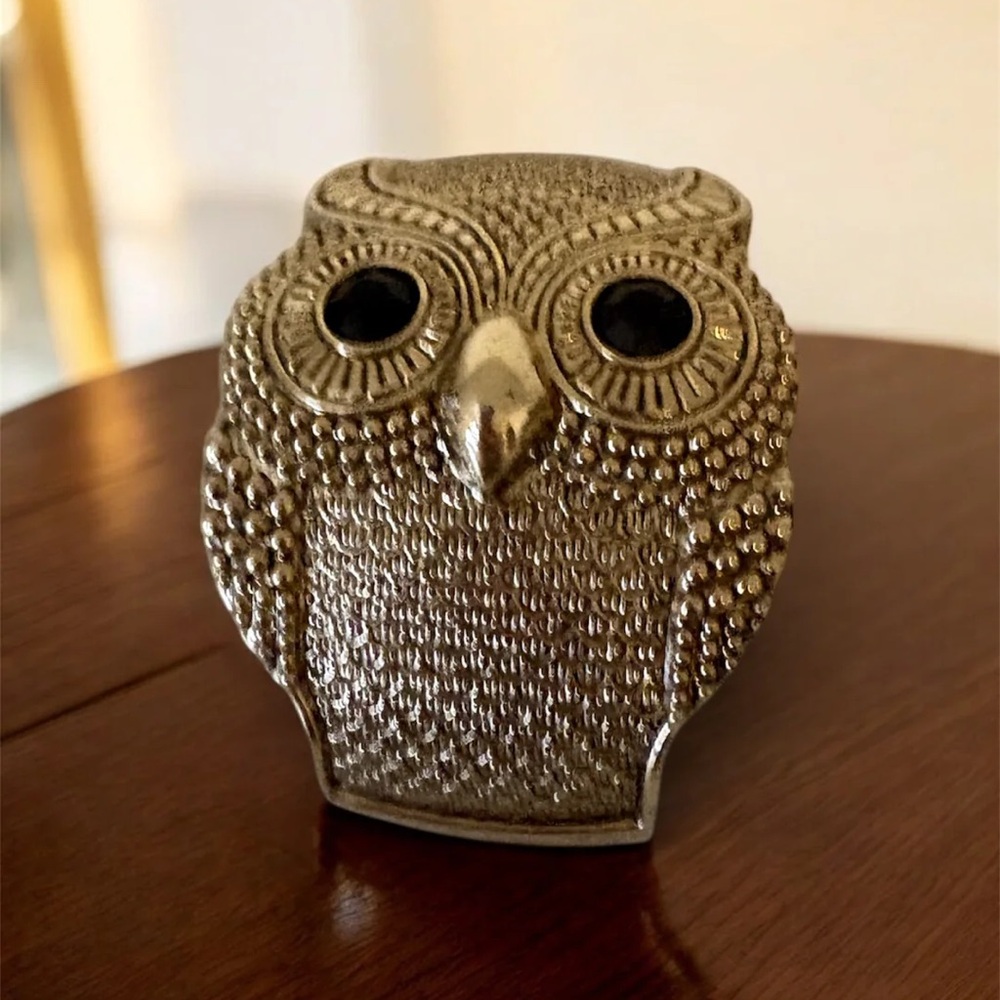 Ladies Vintage Chunky Gold Tone Owl Wide Hinged Cuff